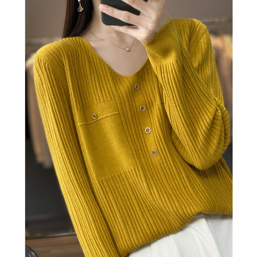 丁摩 羊毛混纺春秋新款V领针织衫女外穿毛衣宽松显瘦上衣内搭打底衫潮5ZF-063 商品图7