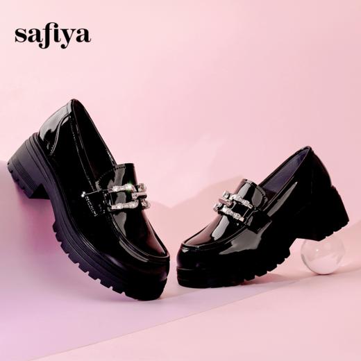 Safiya/索菲娅2024春季学院风金属扣粗跟漆皮英伦厚底乐福鞋 SF41112139 商品图0