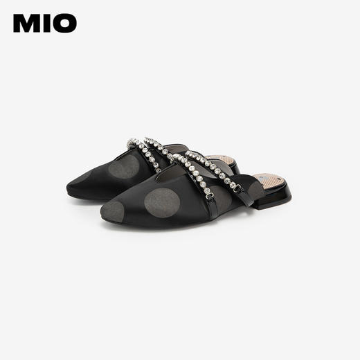 MIO米奥夏季尖头低跟拖鞋复古波点钻链通勤包头拖女鞋M242240609 商品图3