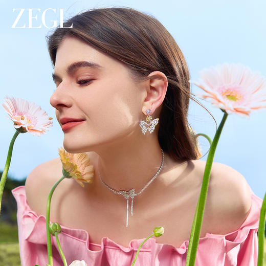 ZEGL设计师印象花园系列花朵蝴蝶耳环女小众时尚耳钉925银针耳饰 商品图2