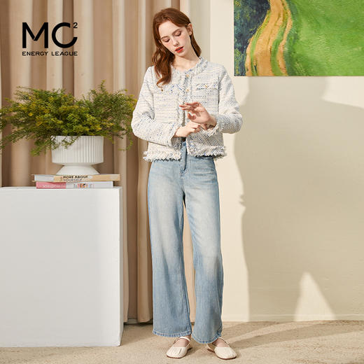 mc2小香风粗花呢圆领外套女装2024春季新款法式千金风显白蓝色 商品图1