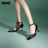 MIO米奥夏季尖头细跟网面时装凉鞋一字扣带钻链宴会高跟鞋M242212000 商品缩略图0