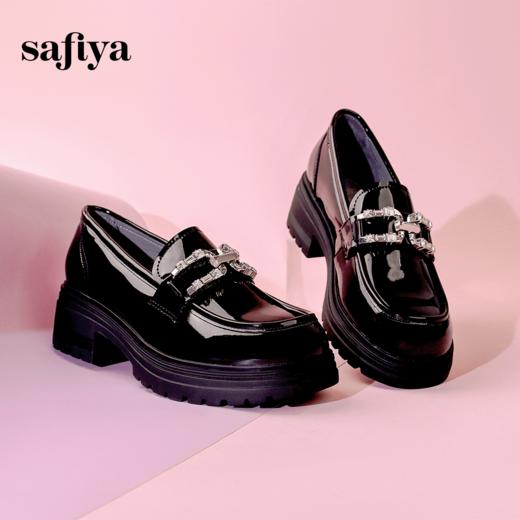Safiya/索菲娅2024春季学院风金属扣粗跟漆皮英伦厚底乐福鞋 SF41112139 商品图1
