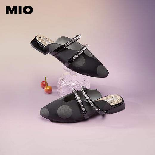 MIO米奥夏季尖头低跟拖鞋复古波点钻链通勤包头拖女鞋M242240609 商品图1