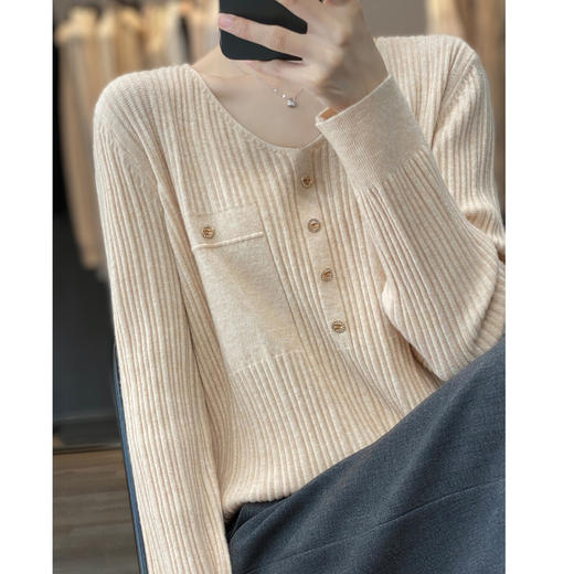 丁摩 羊毛混纺春秋新款V领针织衫女外穿毛衣宽松显瘦上衣内搭打底衫潮5ZF-063 商品图8