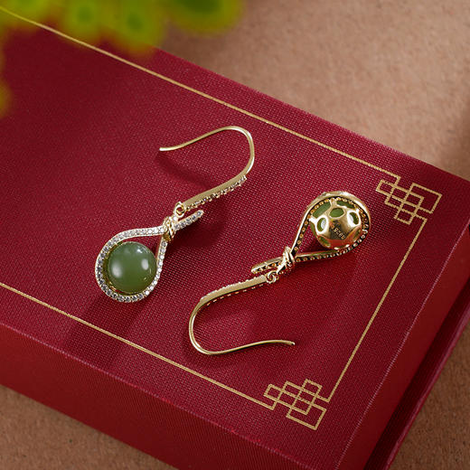 子佩集S925银【千姿】耳钉【AS01002】青玉镀金2402 商品图1