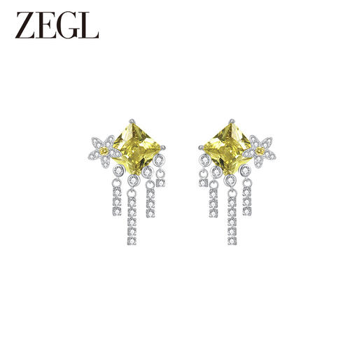 ZEGL设计师印象花园系列流苏繁花耳环女绿色耳钉小众925银针耳饰 商品图0