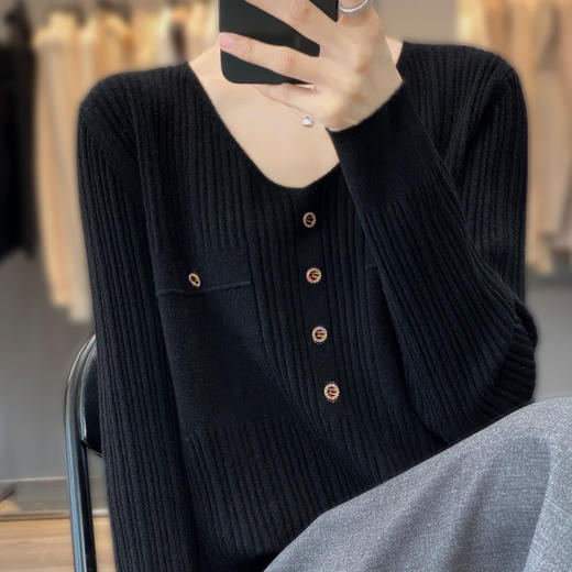 丁摩 羊毛混纺春秋新款V领针织衫女外穿毛衣宽松显瘦上衣内搭打底衫潮5ZF-063 商品图6