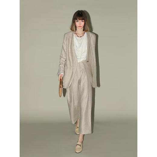 COCOBELLA静奢风高腰捏褶亚麻西裤九分哈伦裤休闲裤PA3019-2 商品图2