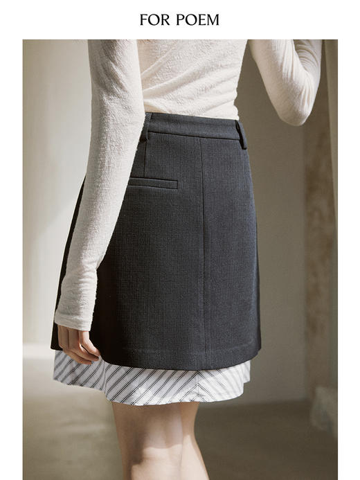 ForPoem 现货 24/SS原创设计醋酸下开叉条纹拼接半身裙女气质a字半裙 商品图4