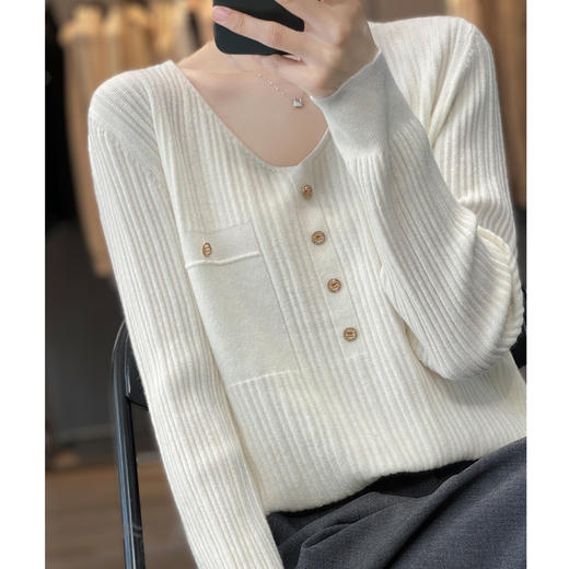 丁摩 羊毛混纺春秋新款V领针织衫女外穿毛衣宽松显瘦上衣内搭打底衫潮5ZF-063 商品图11