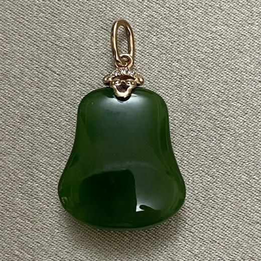 18K玫瑰金和田玉（碧玉）镶钻吊坠--芭蕉扇/双面扇形15*17mm/菠菜绿 商品图0