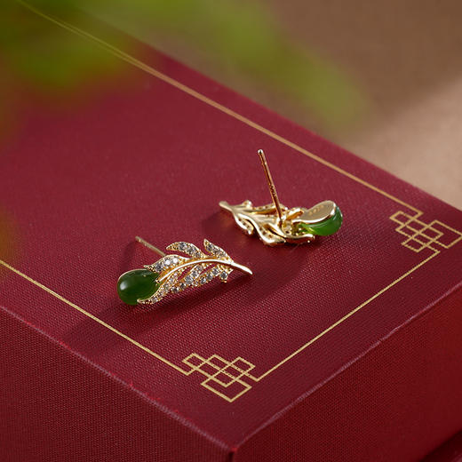 子佩集S925银【在水春痕】耳钉【AS00917】青玉镀金2402 商品图1