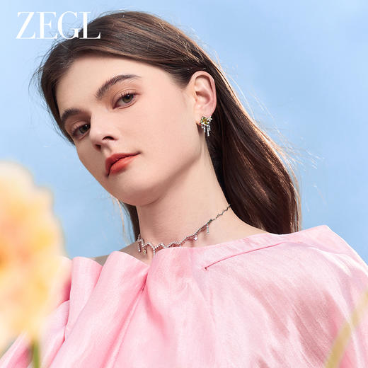 ZEGL设计师印象花园系列流苏繁花耳环女绿色耳钉小众925银针耳饰 商品图3