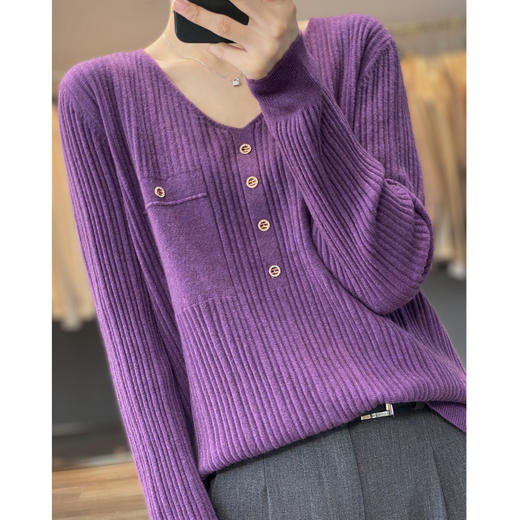 丁摩 羊毛混纺春秋新款V领针织衫女外穿毛衣宽松显瘦上衣内搭打底衫潮5ZF-063 商品图12