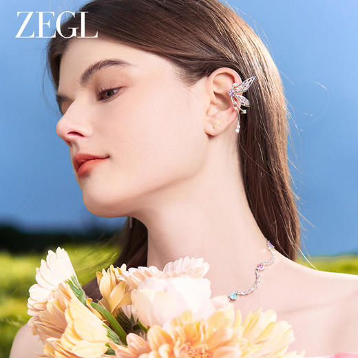 ZEGL设计师印象花园系列蜻蜓蝴蝶耳环女耳骨夹人造珍珠无耳洞耳夹 商品图3