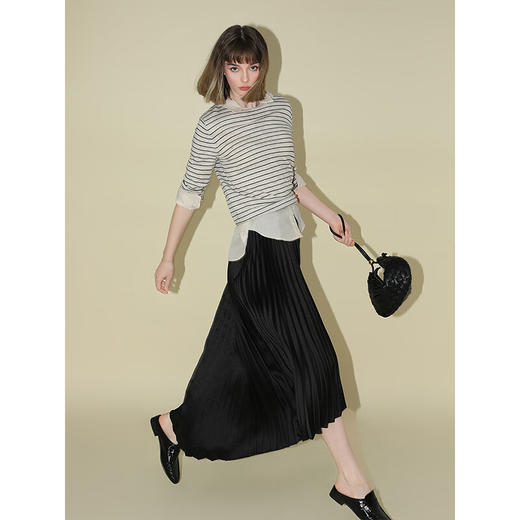 COCOBELLA优雅气质不规则大摆百褶裙女秋重工压褶半身裙HS0006B 商品图1