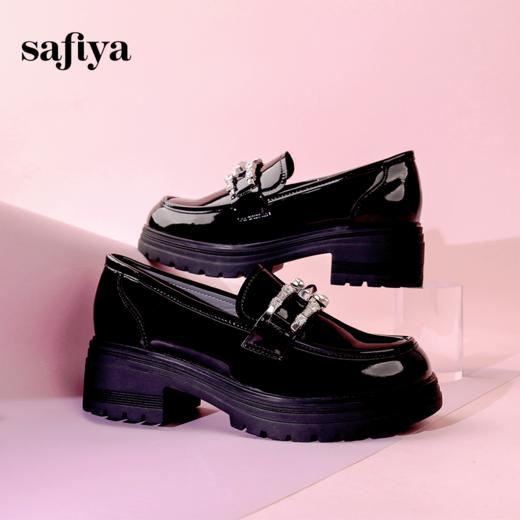 Safiya/索菲娅2024春季学院风金属扣粗跟漆皮英伦厚底乐福鞋 SF41112139 商品图4