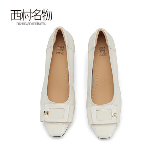 西村名物2023春季新品真皮法式气质粗跟时髦方头浅口单鞋女X24AE10191 商品图2
