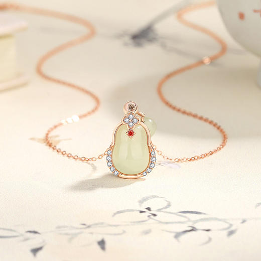【福满】S925银和田玉葫芦四叶草项链【JHY-N001385M】 商品图1