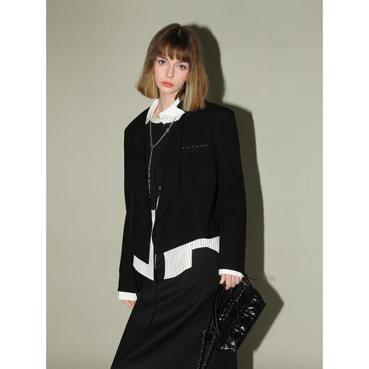 【限时特惠】COCOBELLA设计师款手缝装饰线西装可脱卸撞色袖假两件西服SI3019 商品图3