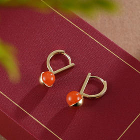 子佩集S925银【燃藻】耳环【AS00419】红玛瑙镀金扣环耳圈2402