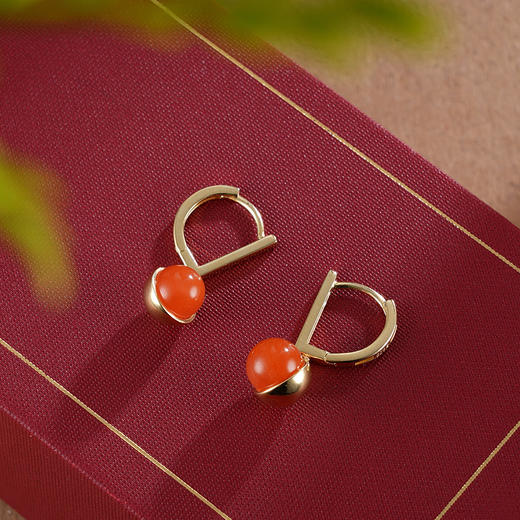 子佩集S925银【燃藻】耳环【AS00419】红玛瑙镀金扣环耳圈2402 商品图0