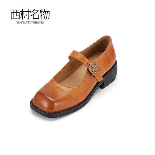 西村名物2024春季新品法式粗跟玛丽珍盘扣气质百搭小皮鞋女X24AE11621 商品图0