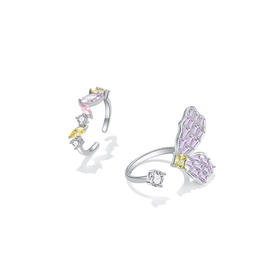 ZEGL设计师印象花园系列紫色蝴蝶戒指女小众高级感指环花朵食指戒