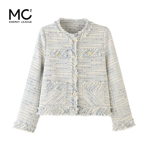 mc2小香风粗花呢圆领外套女装2024春季新款法式千金风显白蓝色 商品图3