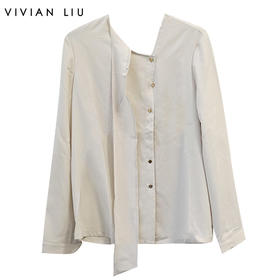 VIVIAN LIU薇薇安刘QD2253001秋女装新款斜领口飘带弹力雪纺衬衫