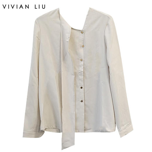 VIVIAN LIU薇薇安刘QD2253001秋女装新款斜领口飘带弹力雪纺衬衫 商品图0