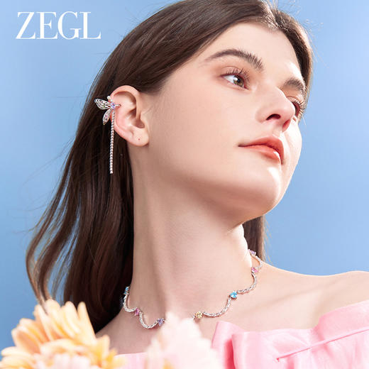 ZEGL设计师印象花园系列蜻蜓蝴蝶耳环女耳骨夹人造珍珠无耳洞耳夹 商品图4