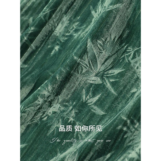 【限时秒杀】COCOBELLA竹叶拓印国风丝绒连衣裙手缝盘扣压褶衬衫裙FR0002 商品图2