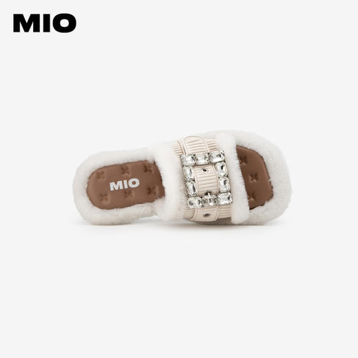 MIO米奥夏季低跟拖鞋方扣钻饰舒适慵懒一字拖毛毛拖女M243131920 商品图2