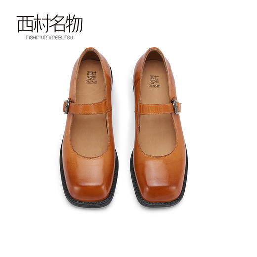 西村名物2024春季新品法式粗跟玛丽珍盘扣气质百搭小皮鞋女X24AE11621 商品图2