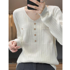 丁摩 羊毛混纺春秋新款V领针织衫女外穿毛衣宽松显瘦上衣内搭打底衫潮5ZF-063