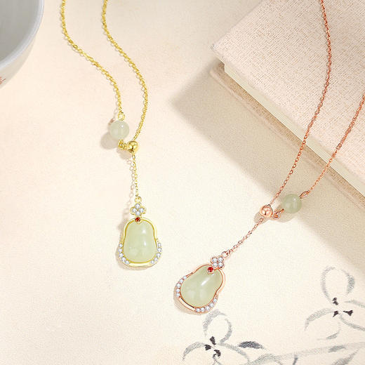 【福满】S925银和田玉葫芦四叶草项链【JHY-N001385M】 商品图3