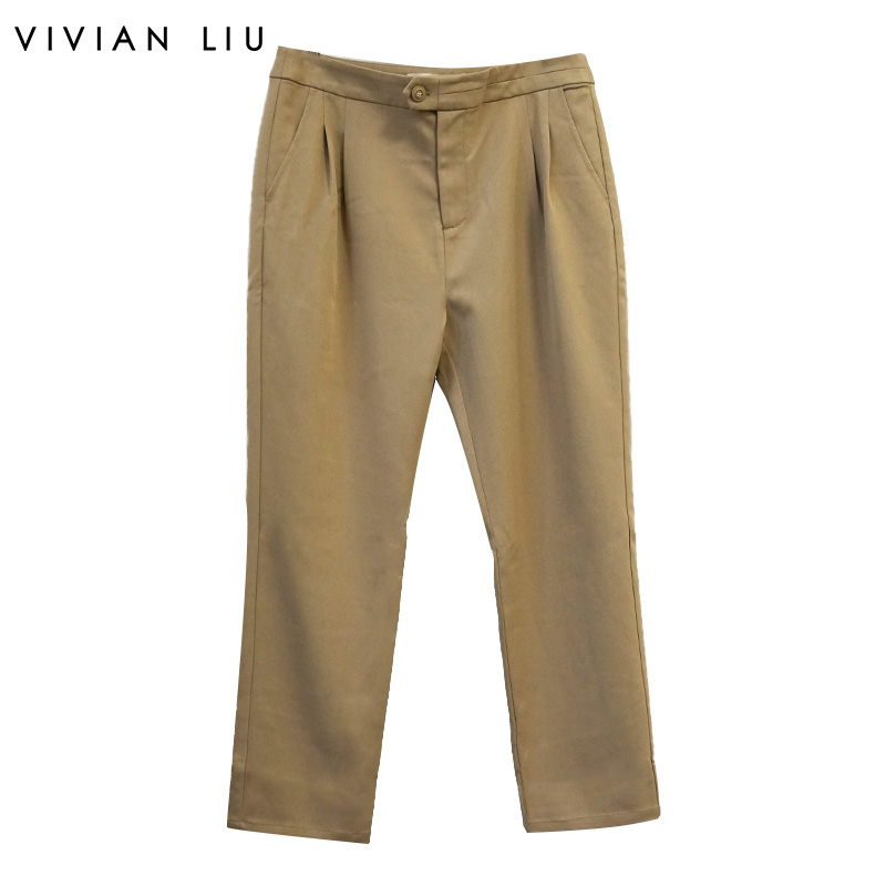 VIVIAN LIU薇薇安刘R2415002春女装新款斜插兜休闲直筒长裤