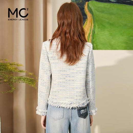 mc2小香风粗花呢圆领外套女装2024春季新款法式千金风显白蓝色 商品图2