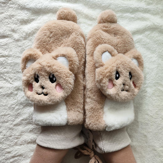 优待源选女款加绒加厚可爱软糯露指触屏毛茸茸保暖学生半指手套YXPS3314 商品图6