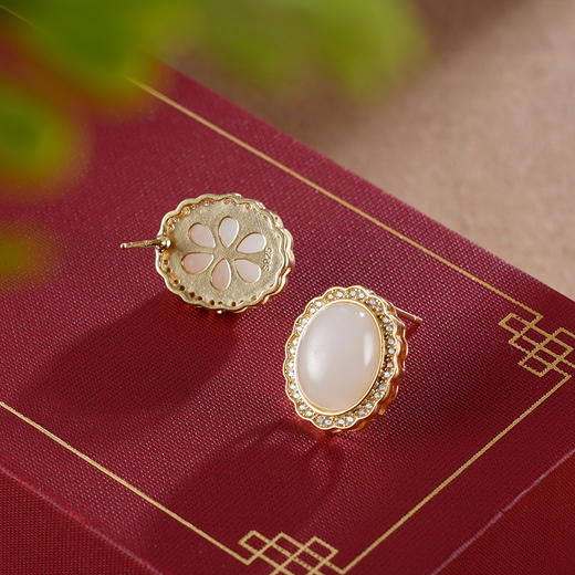 子佩集S925银【灵山蓄云】耳钉【AS00908】白玉镀金2402 商品图1