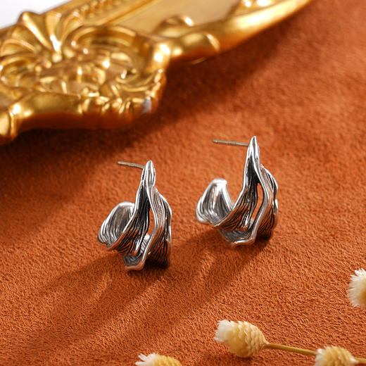 子佩集925银【云暮】耳钉【RSE1014】扣环耳圈2402 商品图1