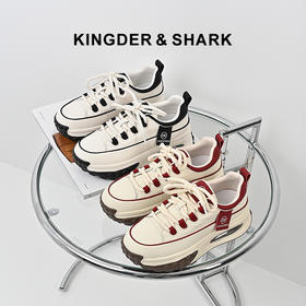 2024经典鲨春季女鞋新款松糕底牛皮革厚底休闲小白鞋KW160-D17031