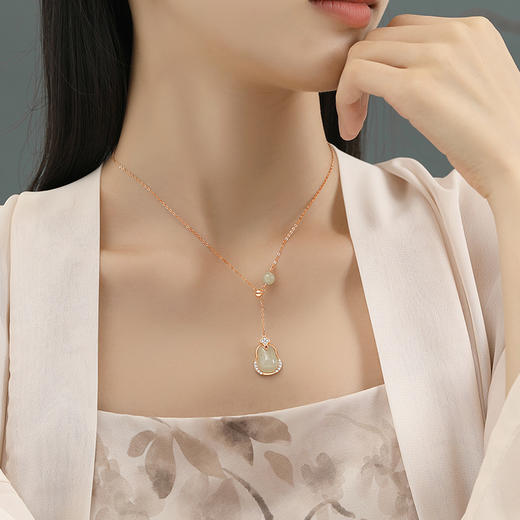 【福满】S925银和田玉葫芦四叶草项链【JHY-N001385M】 商品图2