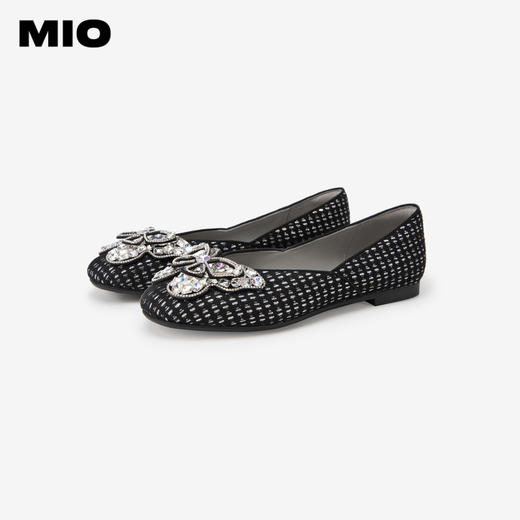 MIO米奥春季圆头平跟时髦小单鞋闪钻蝴蝶俏皮浅口单鞋女鞋M241440806 商品图3