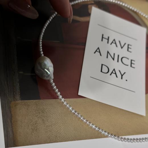 甄珠贝 淡水大巴项链 约13mm+2-3mm精品mini ji光珍珠项链 商品图2