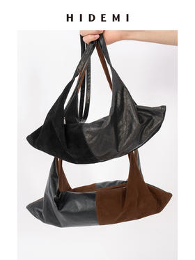 HIDEMI 麂皮拼接牛皮行囊包小号/大号