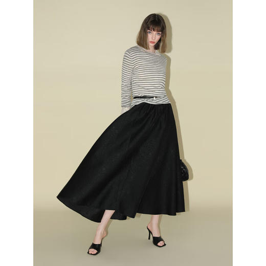 COCOBELLA暗纹提花肌理褶皱半身裙秋A字大摆遮胯蓬蓬裙HS7006 商品图1