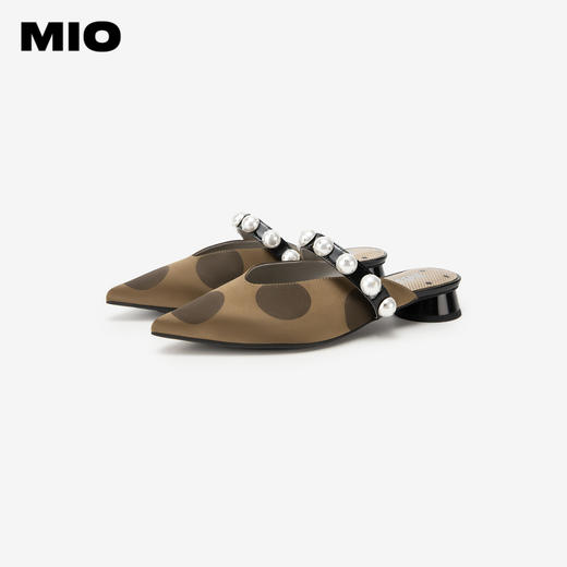 MIO米奥夏季尖头复古珍珠拖鞋圆跟时髦通勤包头拖女鞋M242240401 商品图3